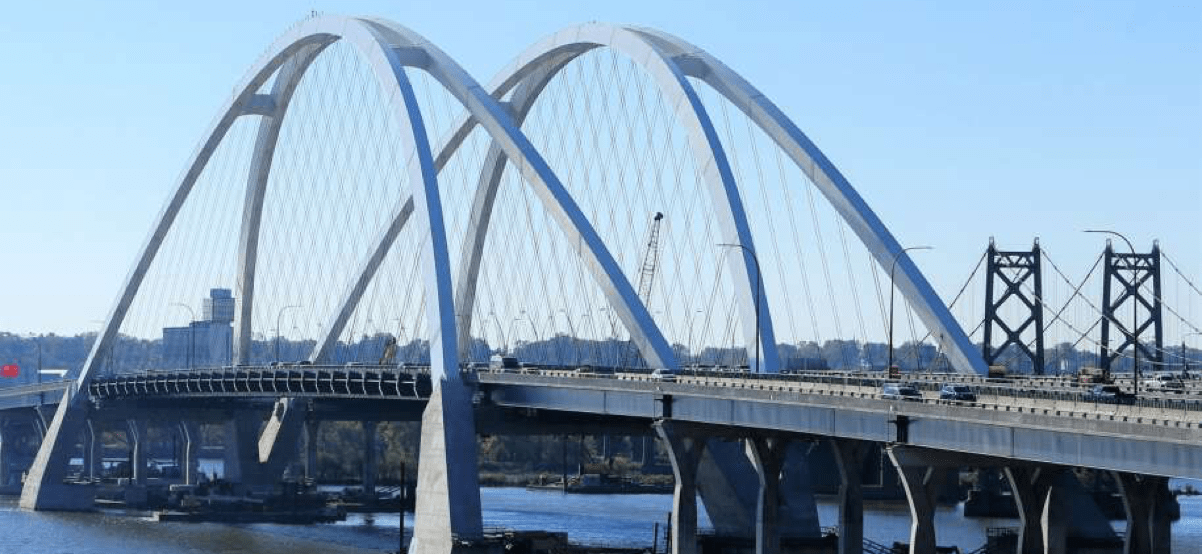 Image of the I-74 River Bridge in the Quad Cities area.